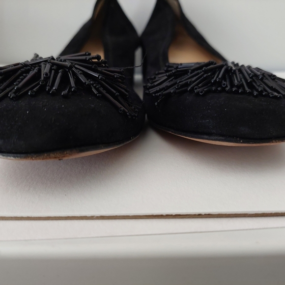 Sesto Meucci Flynn Black Suede Pump Beaded Pom-pom Toe Detail Size 8.5 - Picture 3 of 7